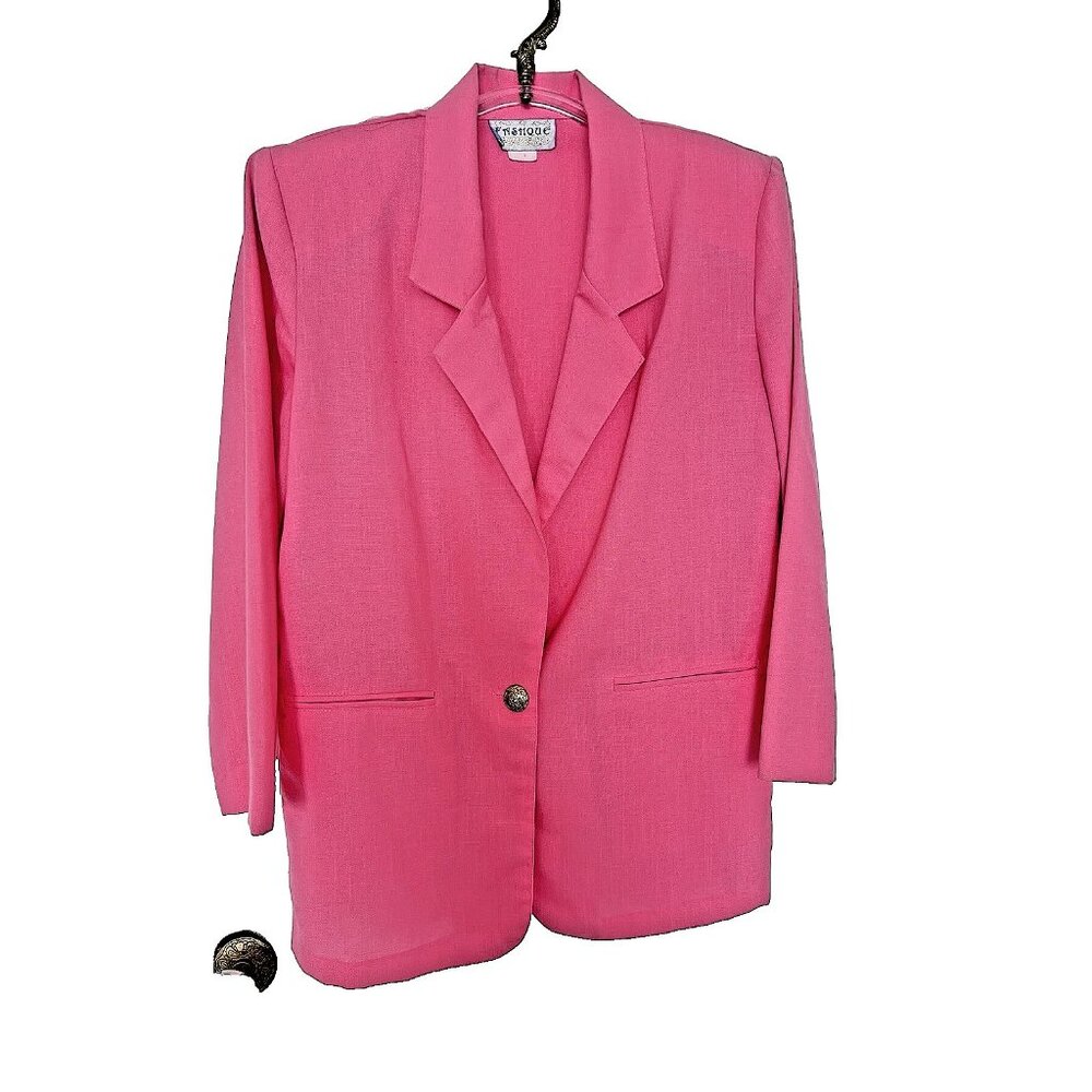 Vtg Y2K Linen Size S/M Pink Blazer One Button Fashqué USA Made Business Career